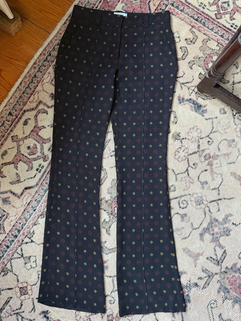 A.L.C. Trousers 100% Silk Flare Geometric Pattern Women's Size 0
